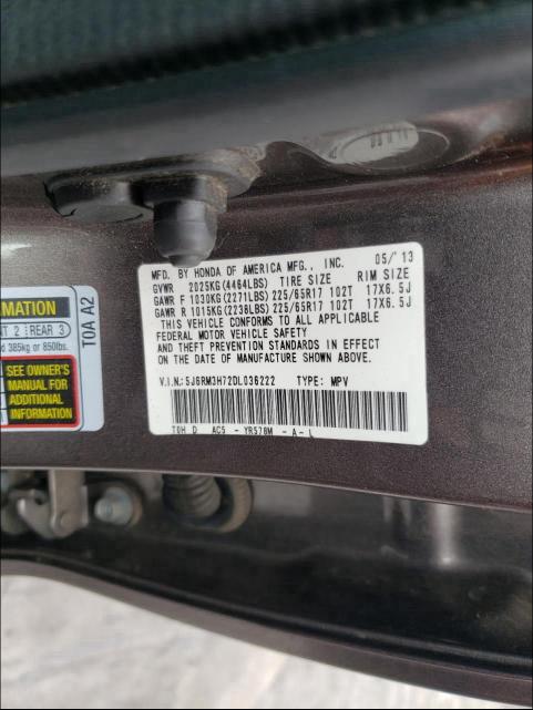 Photo 9 VIN: 5J6RM3H72DL036222 - HONDA CR-V EXL 