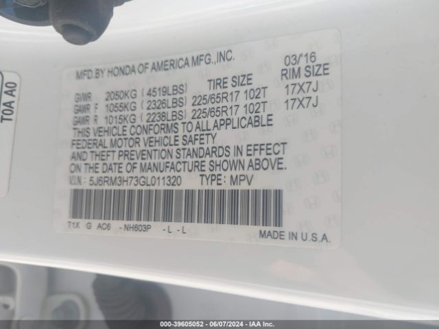 Photo 8 VIN: 5J6RM3H73GL011320 - HONDA CR-V 