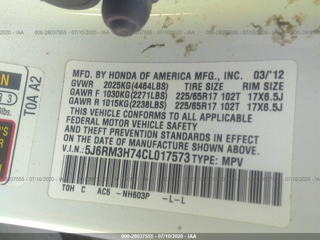 Photo 8 VIN: 5J6RM3H74CL017573 - HONDA CR-V 