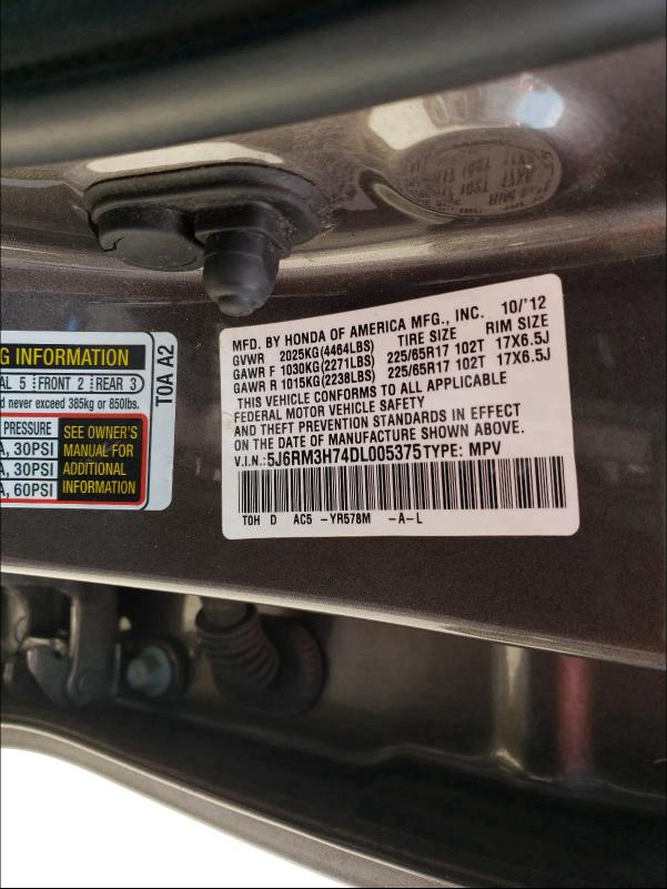 Photo 9 VIN: 5J6RM3H74DL005375 - HONDA CR-V EXL 