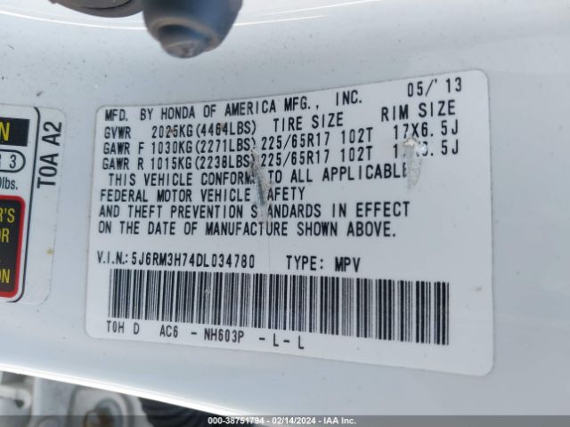 Photo 8 VIN: 5J6RM3H74DL034780 - HONDA CR-V 