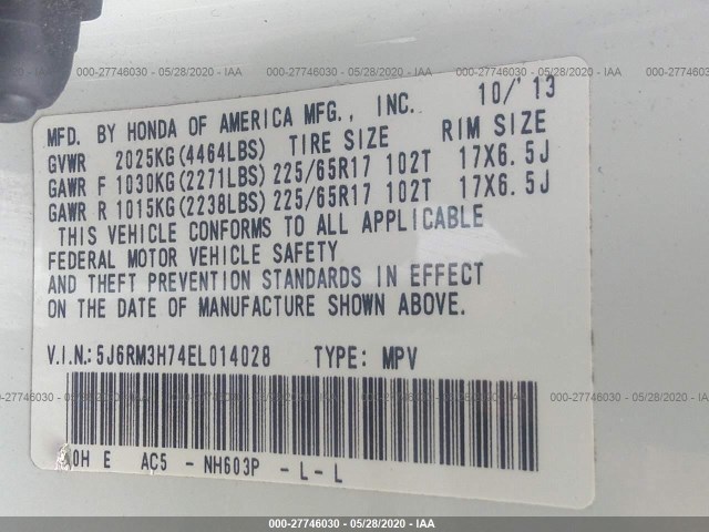 Photo 8 VIN: 5J6RM3H74EL014028 - HONDA CR-V 