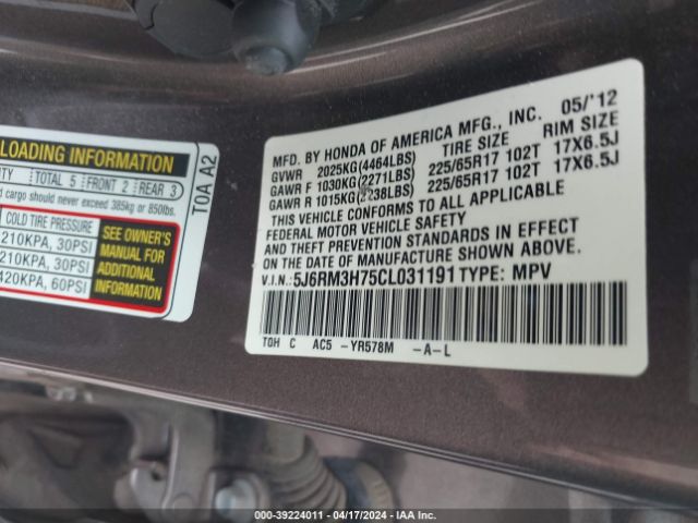 Photo 8 VIN: 5J6RM3H75CL031191 - HONDA CR-V 