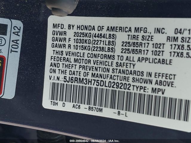 Photo 8 VIN: 5J6RM3H75DL029202 - HONDA CR-V 