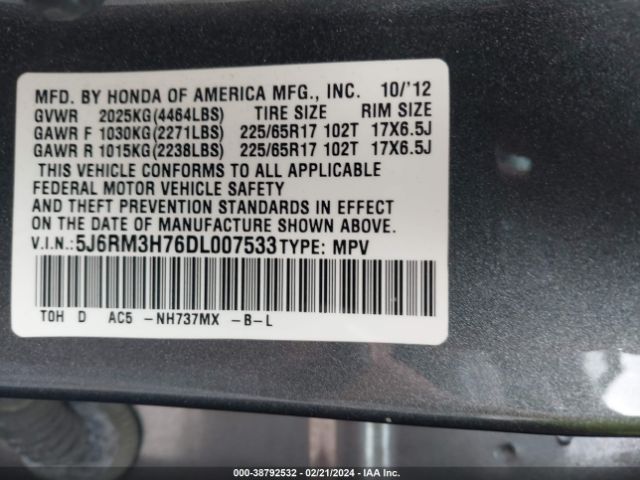 Photo 8 VIN: 5J6RM3H76DL007533 - HONDA CR-V 