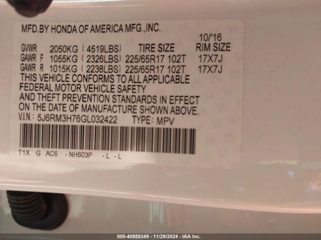 Photo 8 VIN: 5J6RM3H76GL032422 - HONDA CR-V 