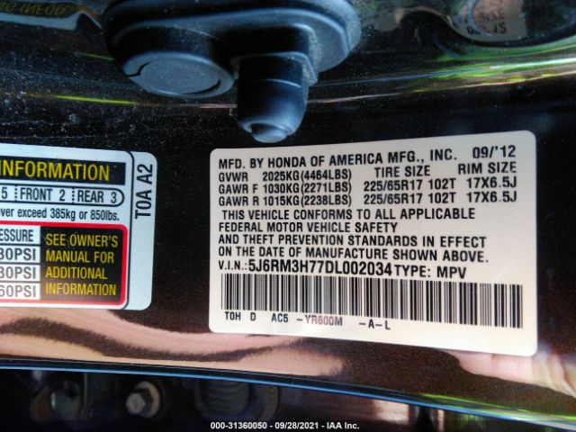 Photo 8 VIN: 5J6RM3H77DL002034 - HONDA CR-V 