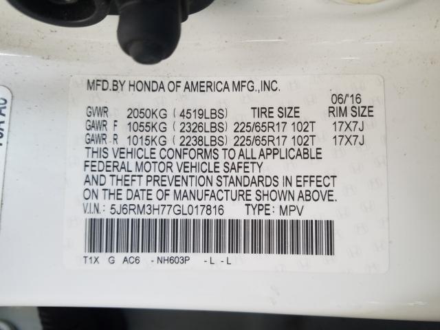 Photo 9 VIN: 5J6RM3H77GL017816 - HONDA CR-V EXL 