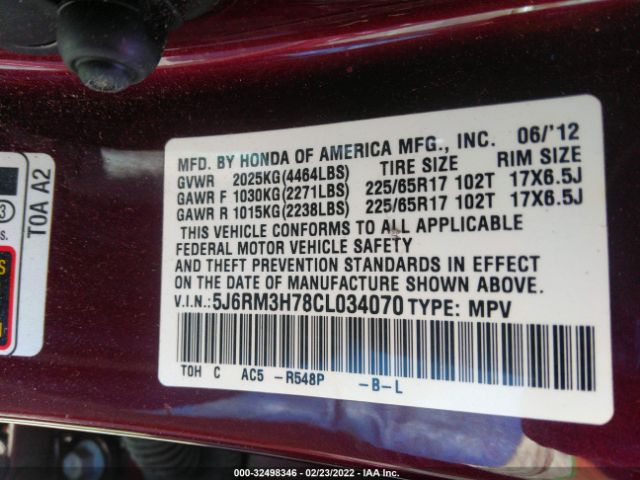 Photo 8 VIN: 5J6RM3H78CL034070 - HONDA CR-V 