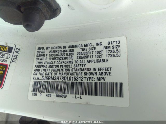 Photo 8 VIN: 5J6RM3H78DL015312 - HONDA CR-V 