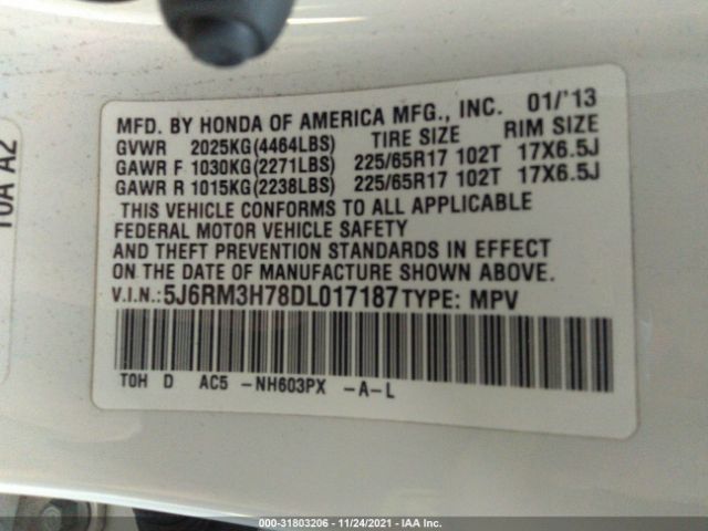 Photo 8 VIN: 5J6RM3H78DL017187 - HONDA CR-V 