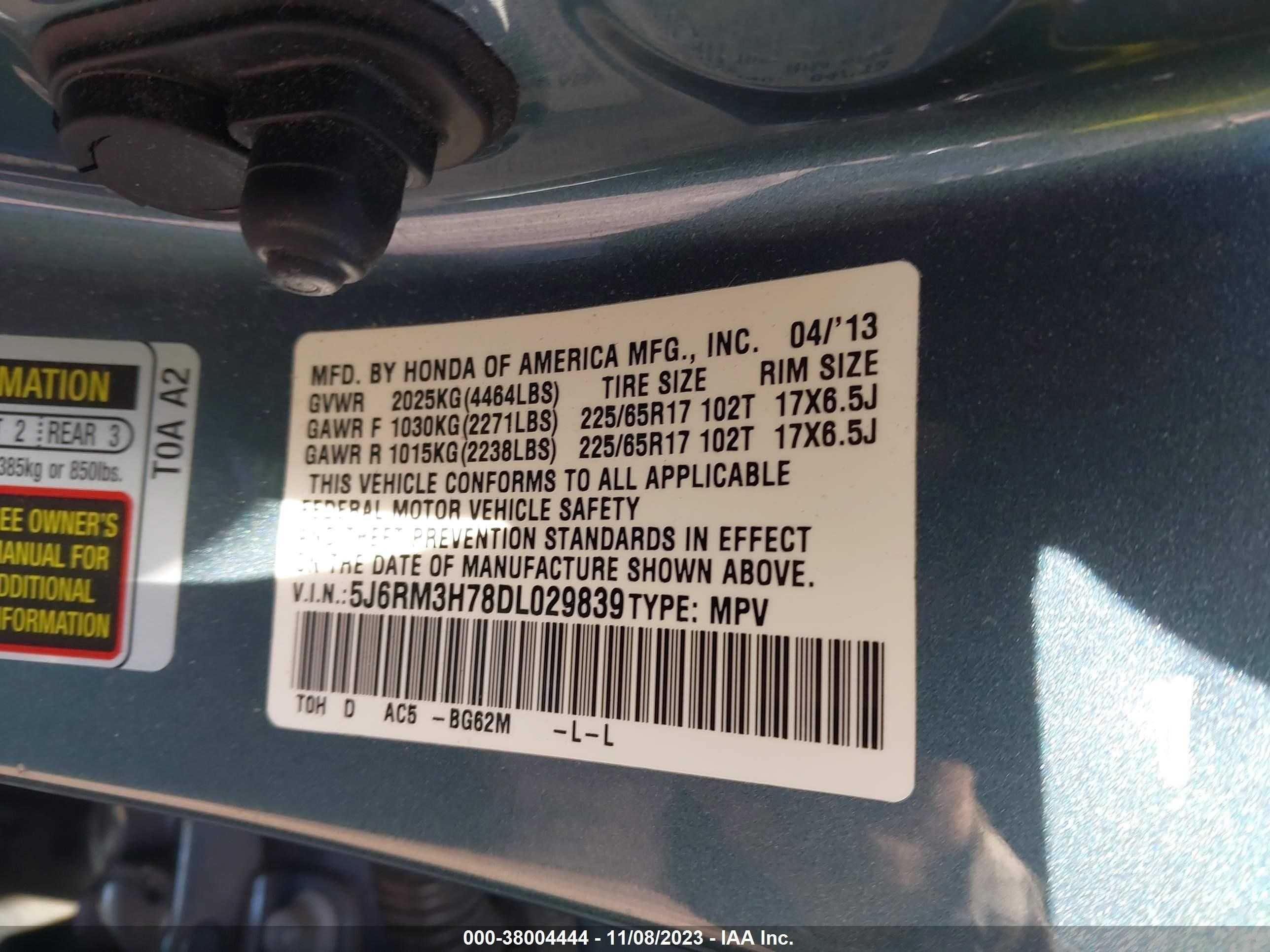 Photo 8 VIN: 5J6RM3H78DL029839 - HONDA CR-V 