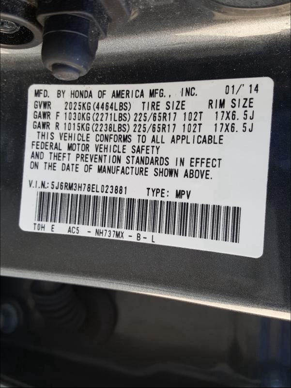 Photo 9 VIN: 5J6RM3H78EL023881 - HONDA CR-V EXL 