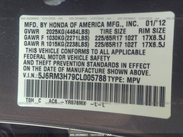 Photo 8 VIN: 5J6RM3H79CL005788 - HONDA CR-V 