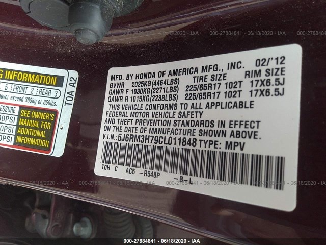 Photo 8 VIN: 5J6RM3H79CL011848 - HONDA CR-V 