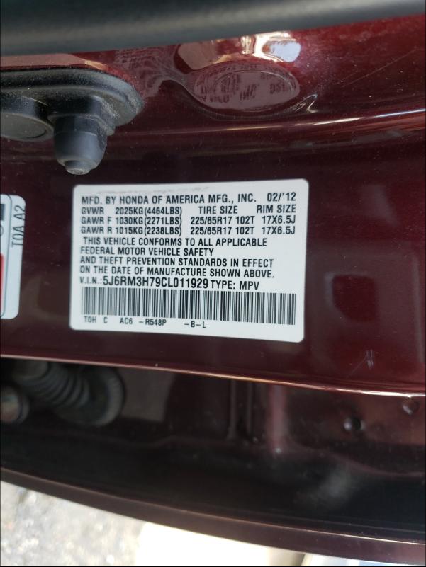 Photo 9 VIN: 5J6RM3H79CL011929 - HONDA CR-V EXL 