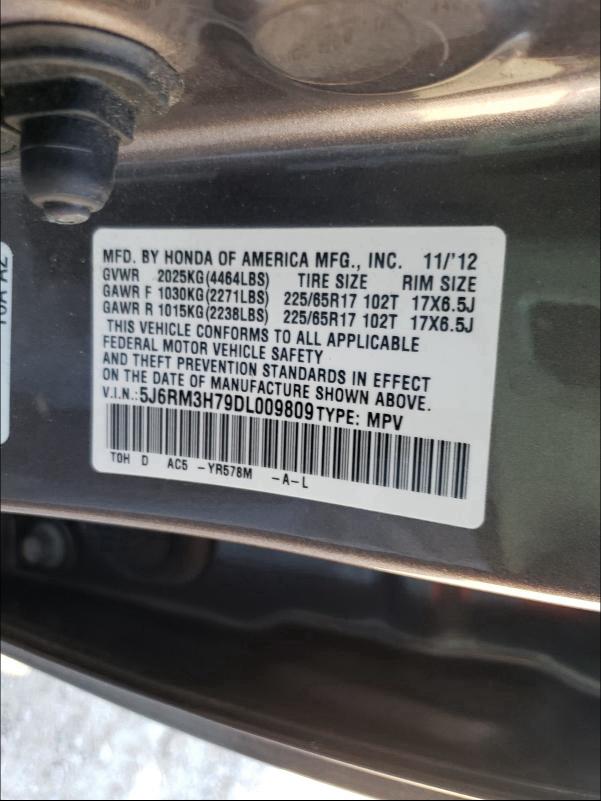 Photo 9 VIN: 5J6RM3H79DL009809 - HONDA CR-V EXL 