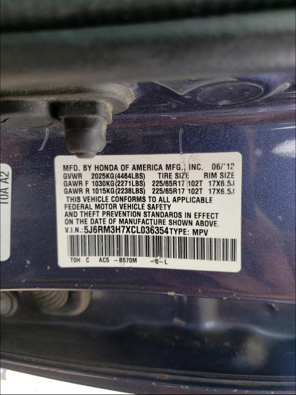 Photo 9 VIN: 5J6RM3H7XCL036354 - HONDA CR-V EXL 