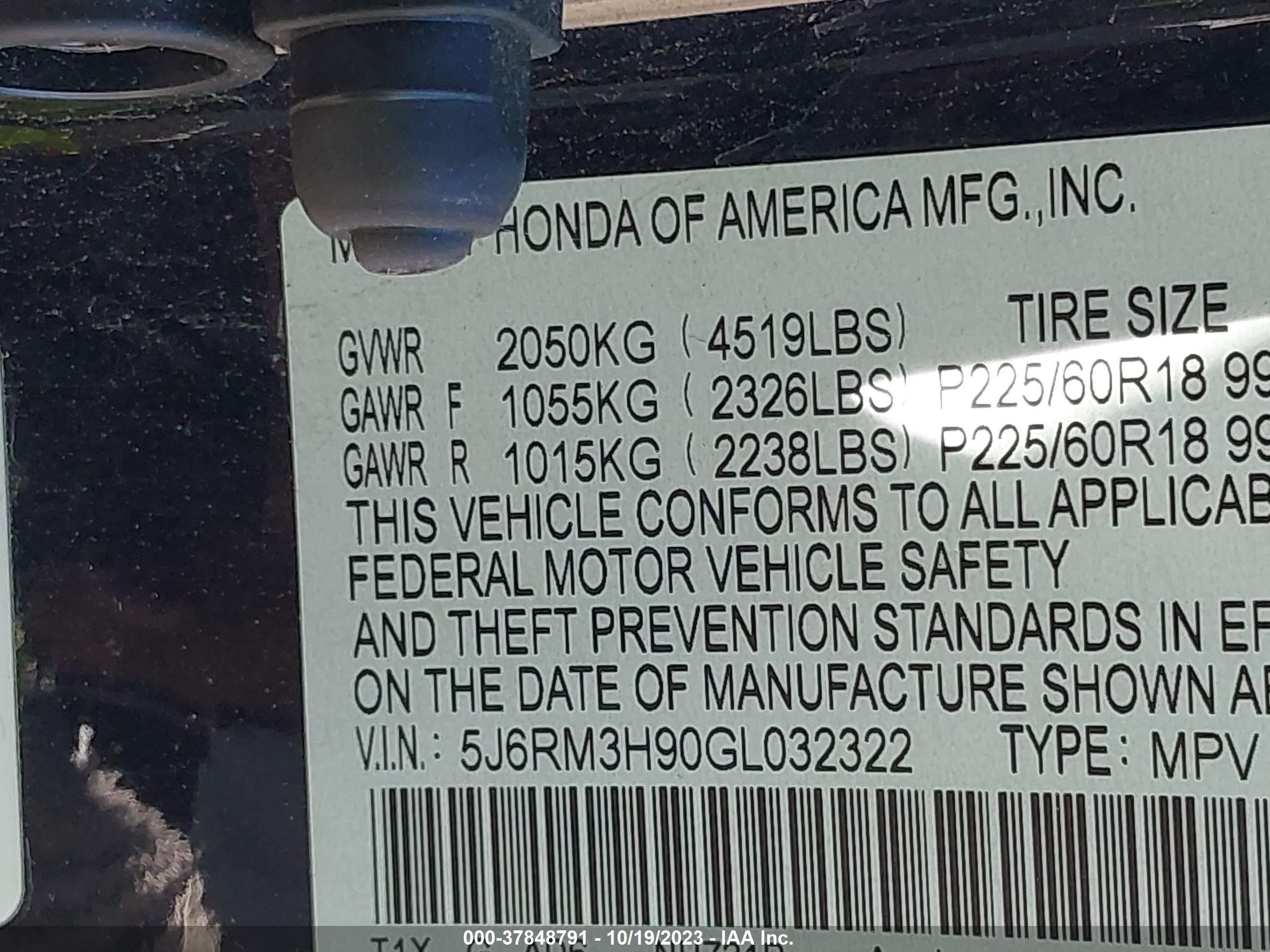 Photo 8 VIN: 5J6RM3H90GL032322 - HONDA CR-V 