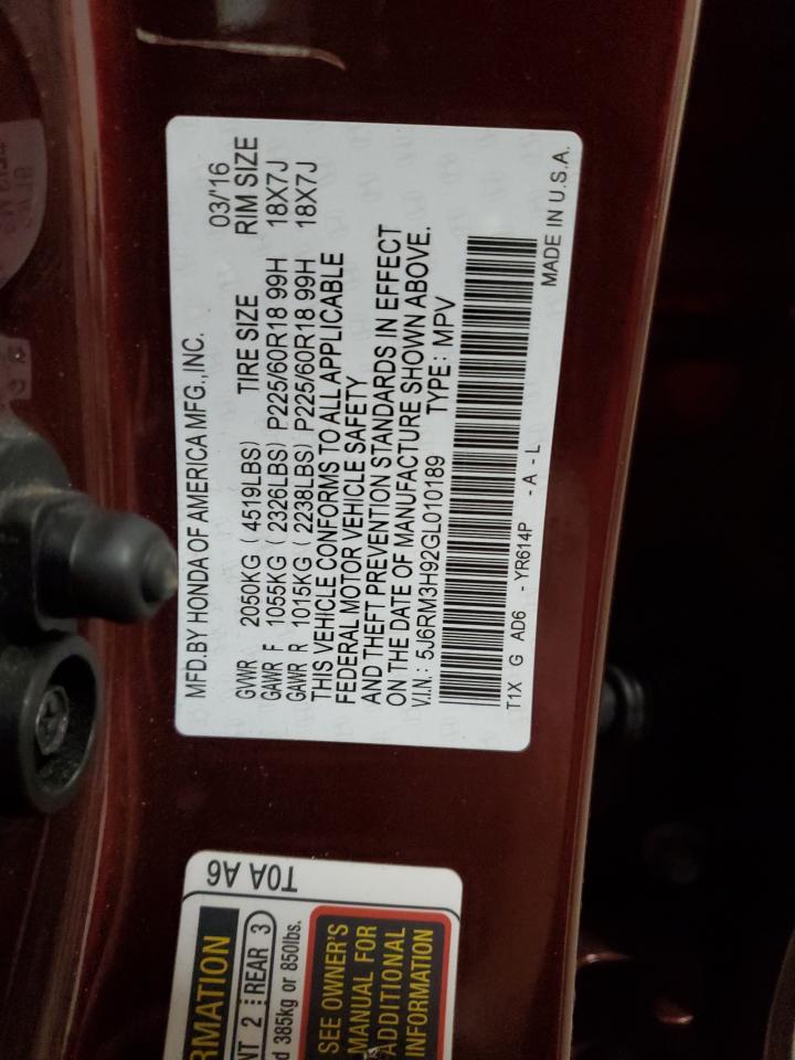 Photo 12 VIN: 5J6RM3H92GL010189 - HONDA CR-V 