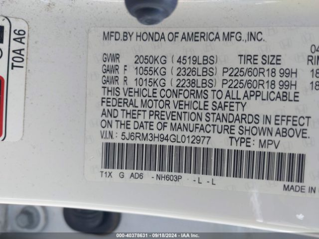 Photo 8 VIN: 5J6RM3H94GL012977 - HONDA CR-V 