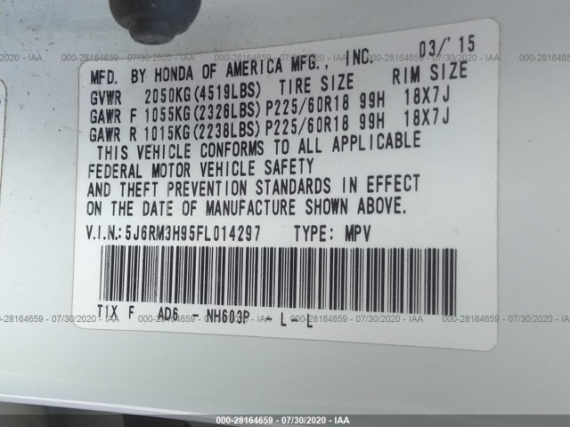 Photo 8 VIN: 5J6RM3H95FL014297 - HONDA CR-V 