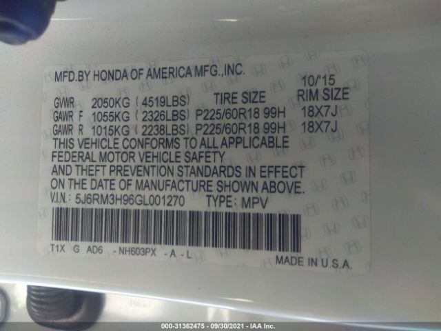 Photo 8 VIN: 5J6RM3H96GL001270 - HONDA CR-V 