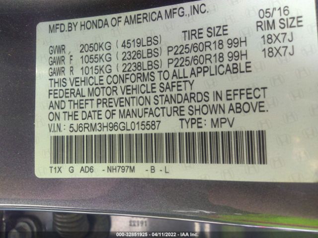 Photo 8 VIN: 5J6RM3H96GL015587 - HONDA CR-V 