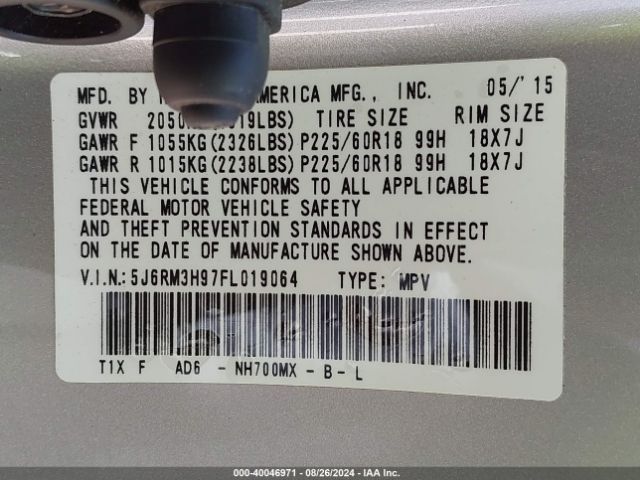 Photo 8 VIN: 5J6RM3H97FL019064 - HONDA CR-V 