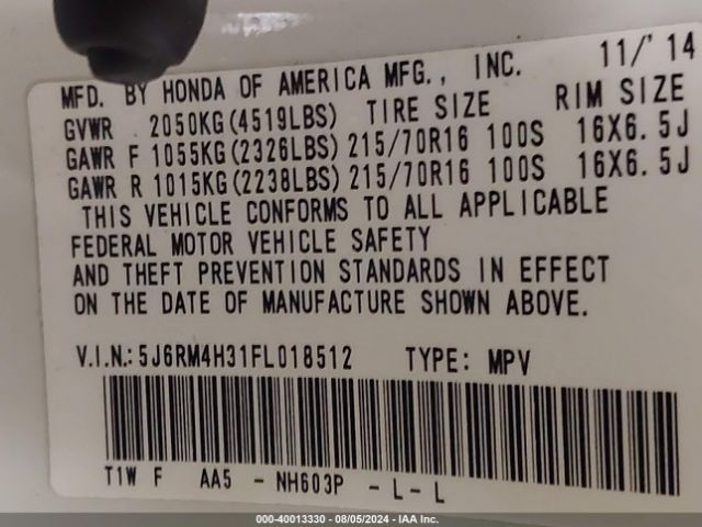 Photo 8 VIN: 5J6RM4H31FL018512 - HONDA CR-V 