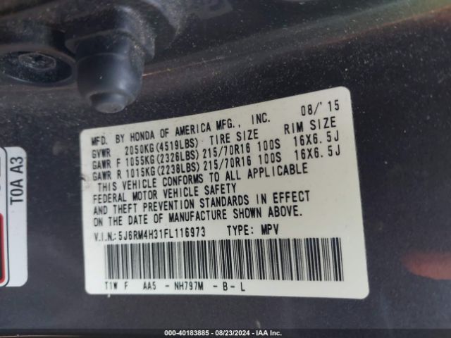 Photo 8 VIN: 5J6RM4H31FL116973 - HONDA CR-V 