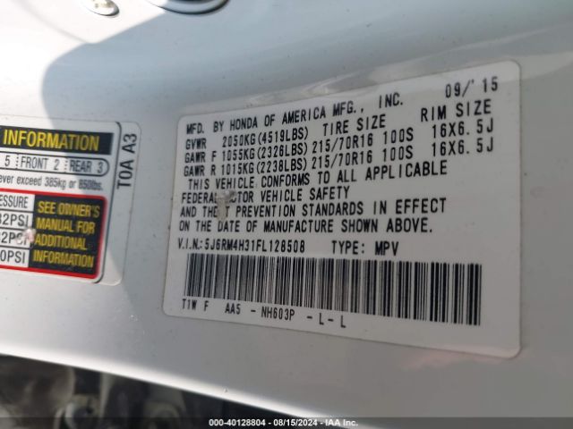 Photo 8 VIN: 5J6RM4H31FL128508 - HONDA CR-V 