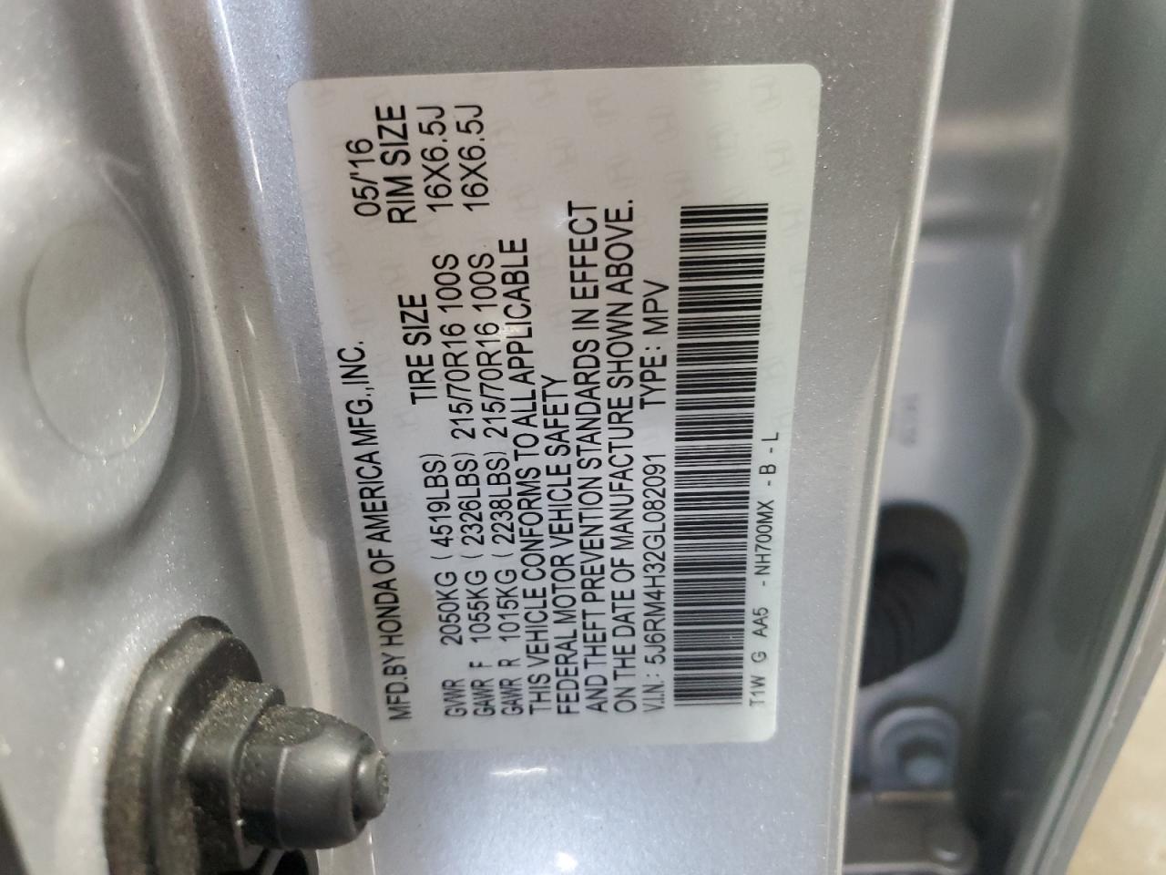 Photo 12 VIN: 5J6RM4H32GL082091 - HONDA CR-V 