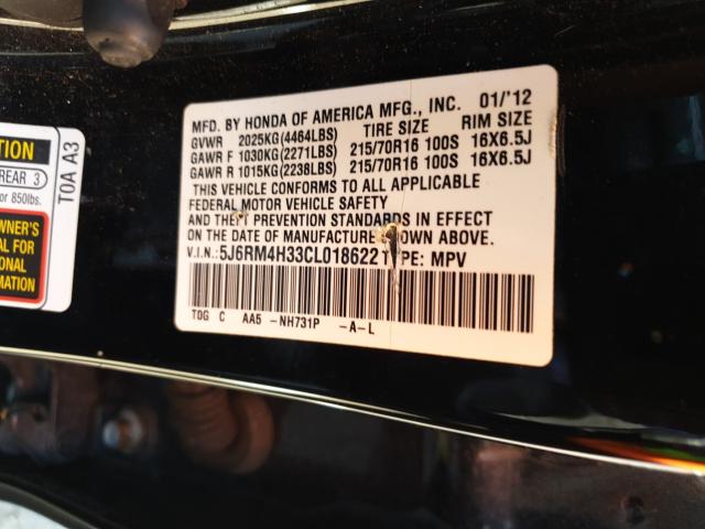 Photo 9 VIN: 5J6RM4H33CL018622 - HONDA CR-V LX 