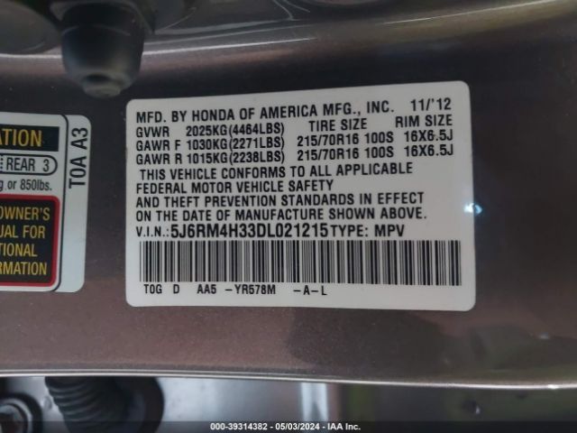 Photo 8 VIN: 5J6RM4H33DL021215 - HONDA CR-V 