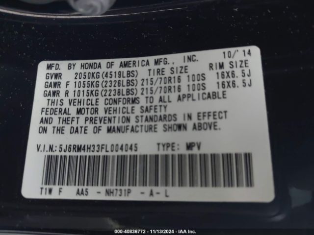 Photo 8 VIN: 5J6RM4H33FL004045 - HONDA CR-V 