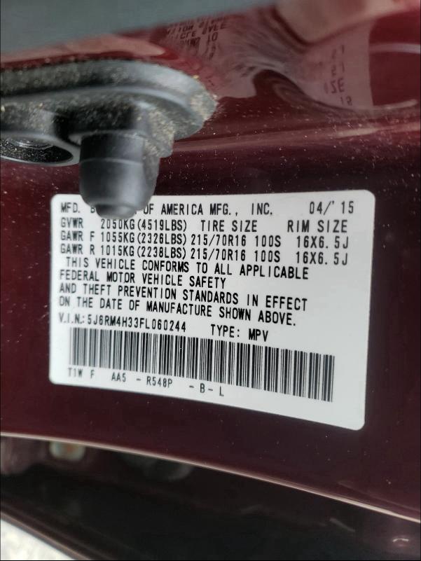 Photo 9 VIN: 5J6RM4H33FL060244 - HONDA CR-V LX 