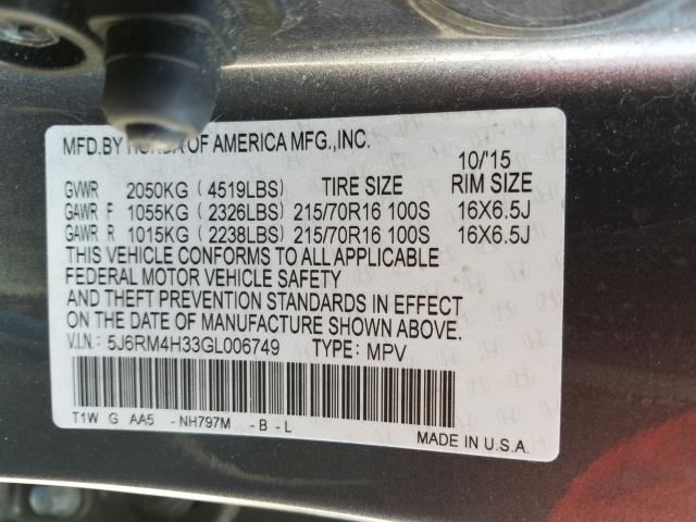 Photo 9 VIN: 5J6RM4H33GL006749 - HONDA CR-V LX 