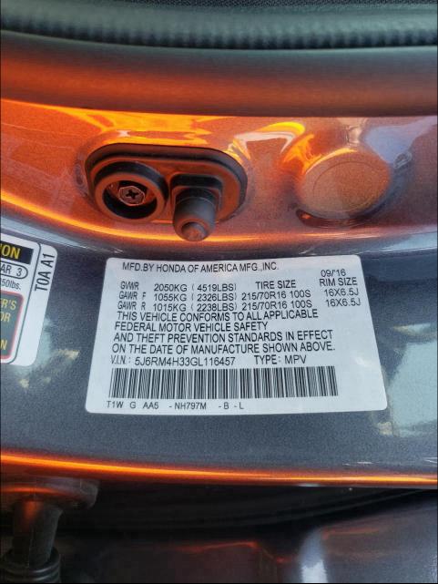 Photo 9 VIN: 5J6RM4H33GL116457 - HONDA CR-V LX 