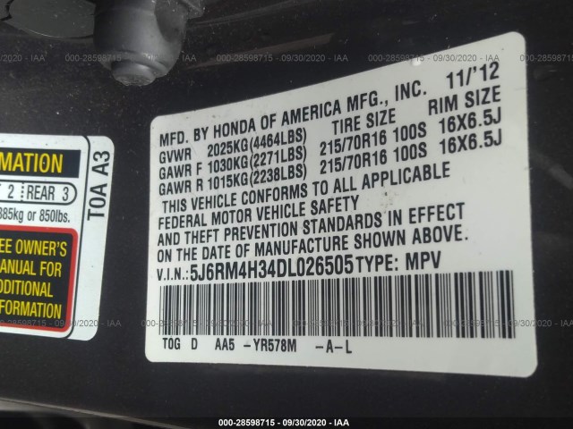 Photo 8 VIN: 5J6RM4H34DL026505 - HONDA CR-V 