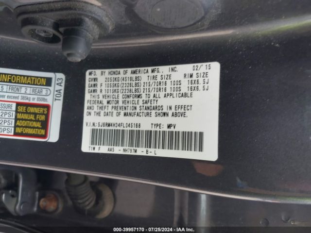 Photo 8 VIN: 5J6RM4H34FL045168 - HONDA CR-V 