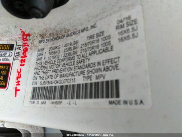 Photo 8 VIN: 5J6RM4H34GL070315 - HONDA CR-V 