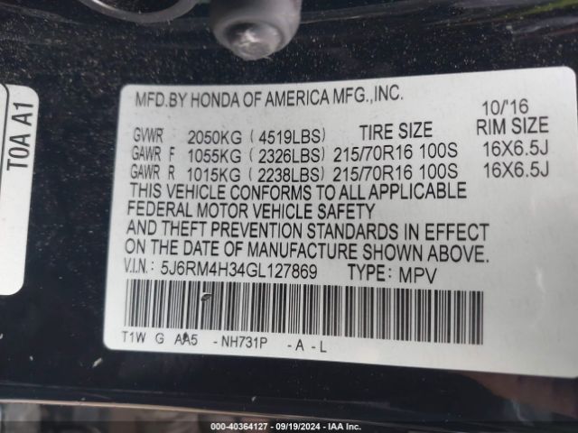 Photo 8 VIN: 5J6RM4H34GL127869 - HONDA CR-V 