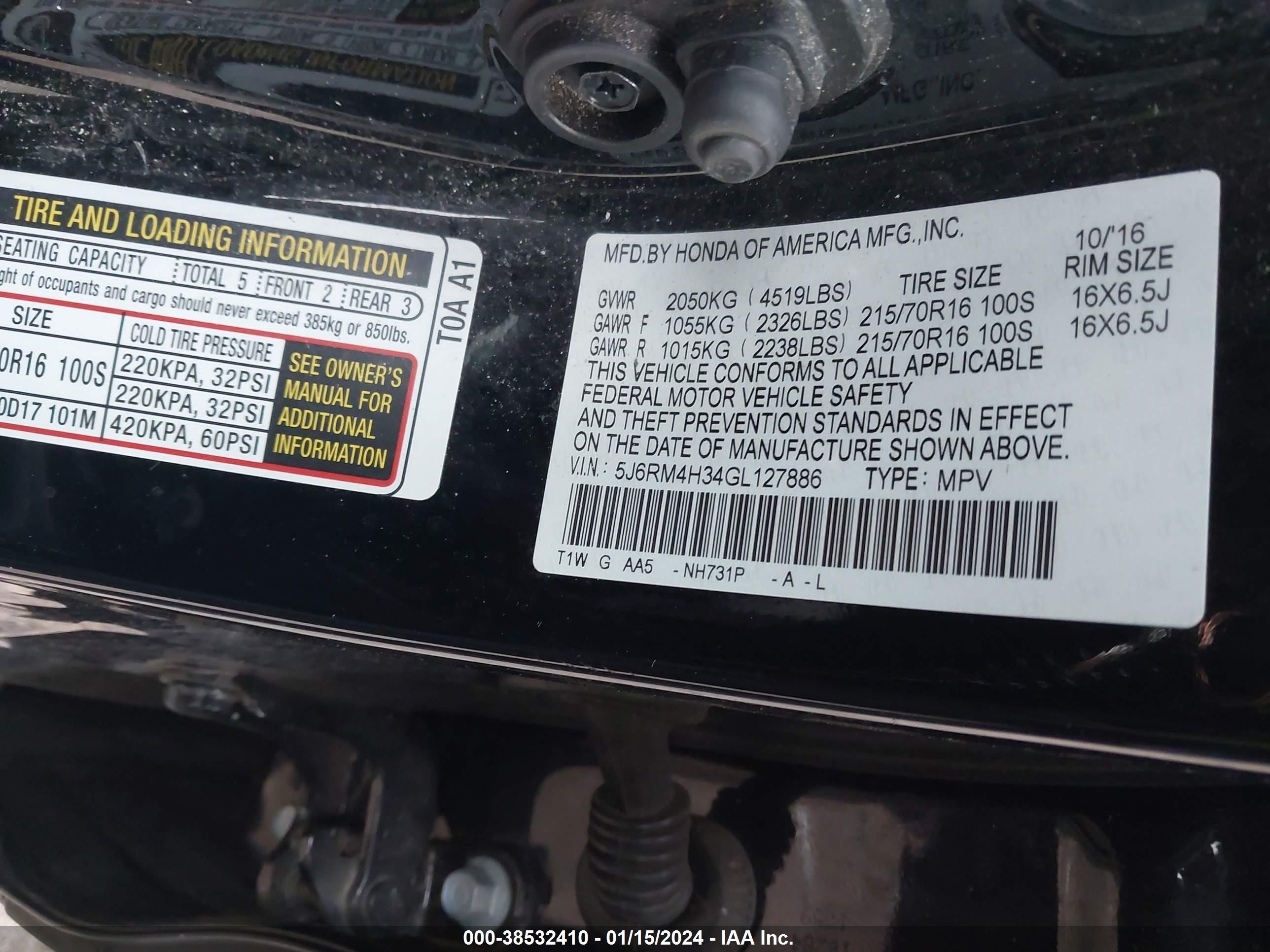 Photo 8 VIN: 5J6RM4H34GL127886 - HONDA CR-V 