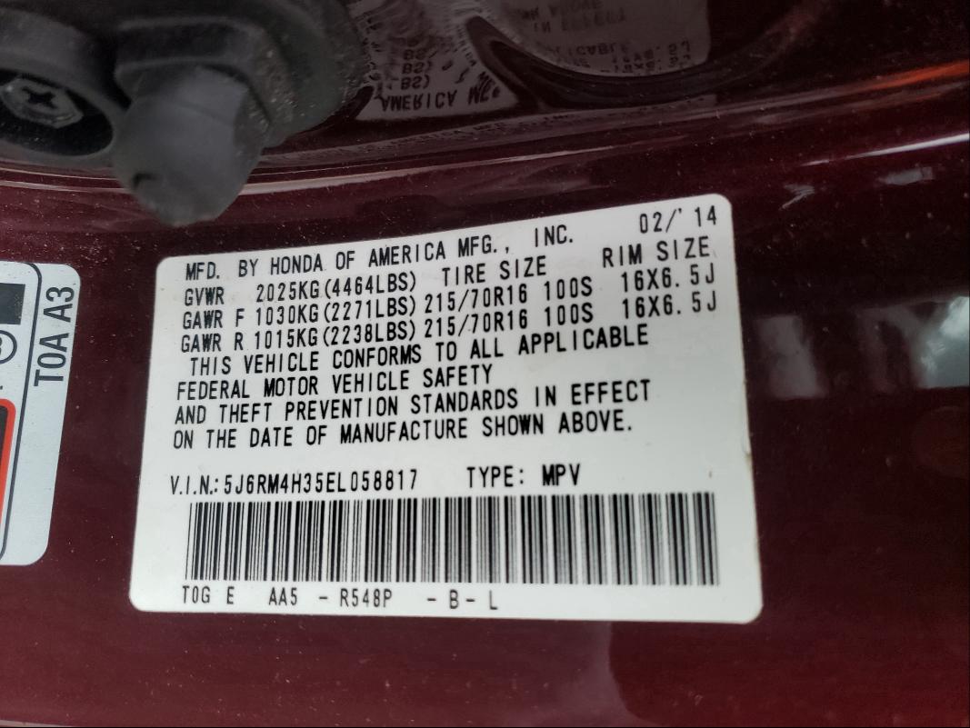 Photo 9 VIN: 5J6RM4H35EL058817 - HONDA CR-V LX 