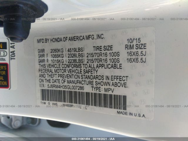 Photo 8 VIN: 5J6RM4H35GL007286 - HONDA CR-V 