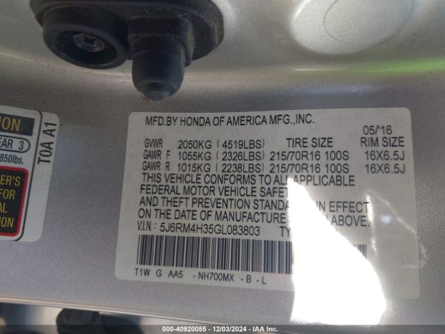 Photo 8 VIN: 5J6RM4H35GL083803 - HONDA CR-V 