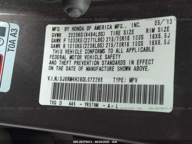 Photo 8 VIN: 5J6RM4H36DL072286 - HONDA CR-V 