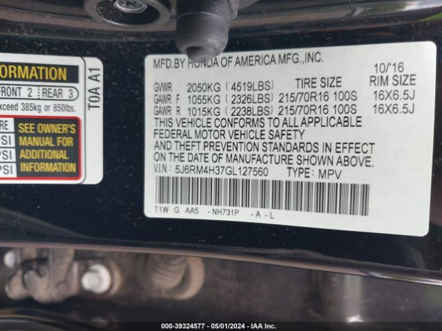 Photo 8 VIN: 5J6RM4H37GL127560 - HONDA CR-V 