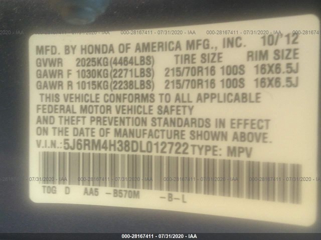 Photo 8 VIN: 5J6RM4H38DL012722 - HONDA CR-V 